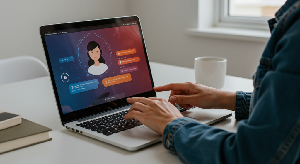 A person interacting with a Copilot Agent on their laptop.