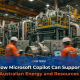 Australian power plant interior with engineers using digital tools on the operations floor, illustrating how Microsoft Copilot is supporting the energy and resources sector through smarter maintenance, safety, and operational insights.