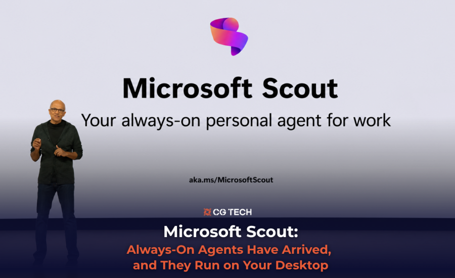 Satya Nadella presenting Microsoft Scout at Build 2026, described as your always-on personal agent for work.